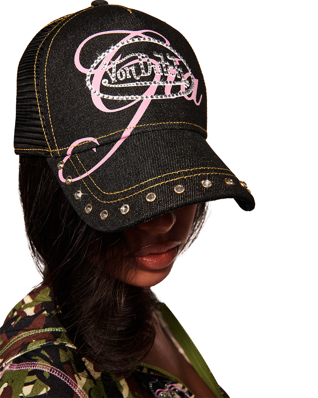 I.AM.GIA X VON DUTCH BLACK DENIM TRUCKER HAT