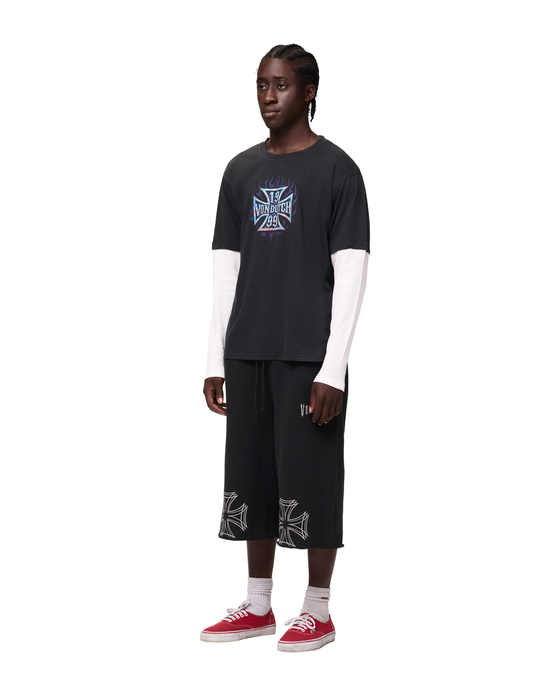 BLACK AND WHITE - LA OVER-SIZED 3/4 SHORTS — image 3