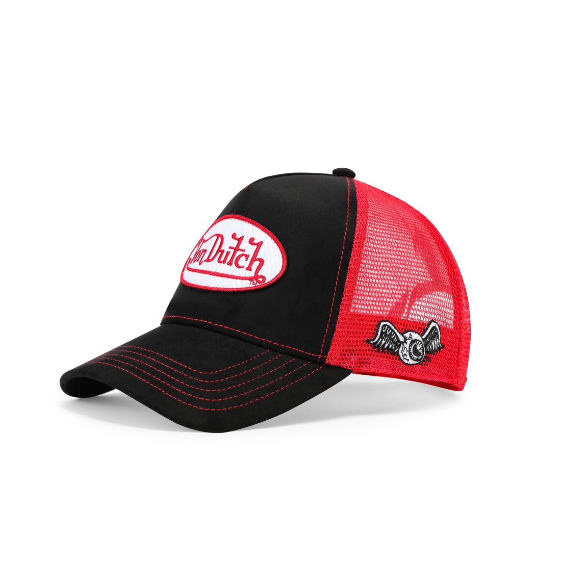 Suede Trucker Hat - Black and Red Mesh — image 3