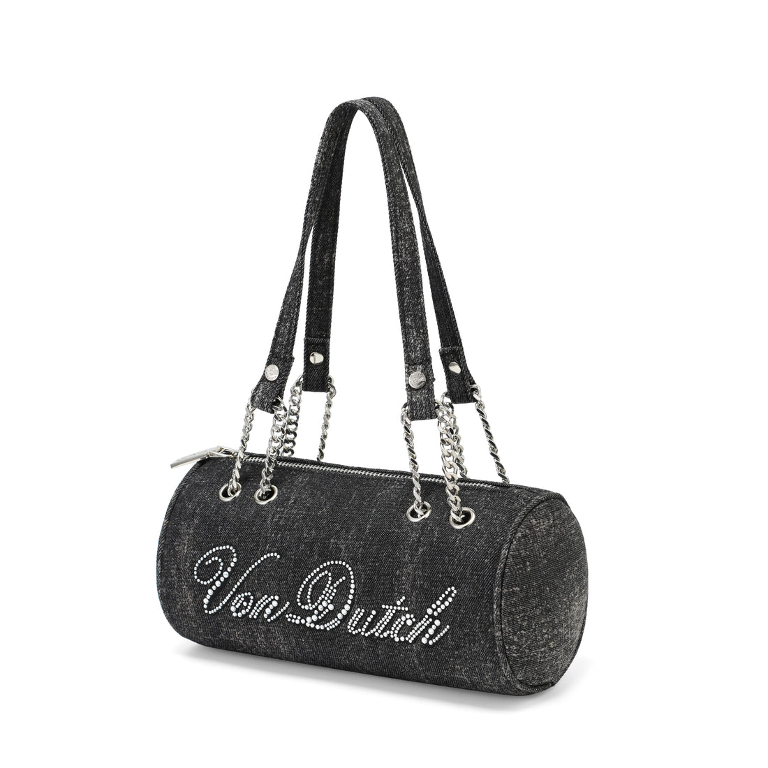 Barrel Bag - Long Barrel Black Denim Rhinestone — image 3