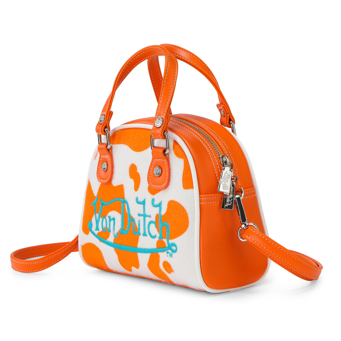 Orange Cow Print Vegan Pony Hair Bowling Bag