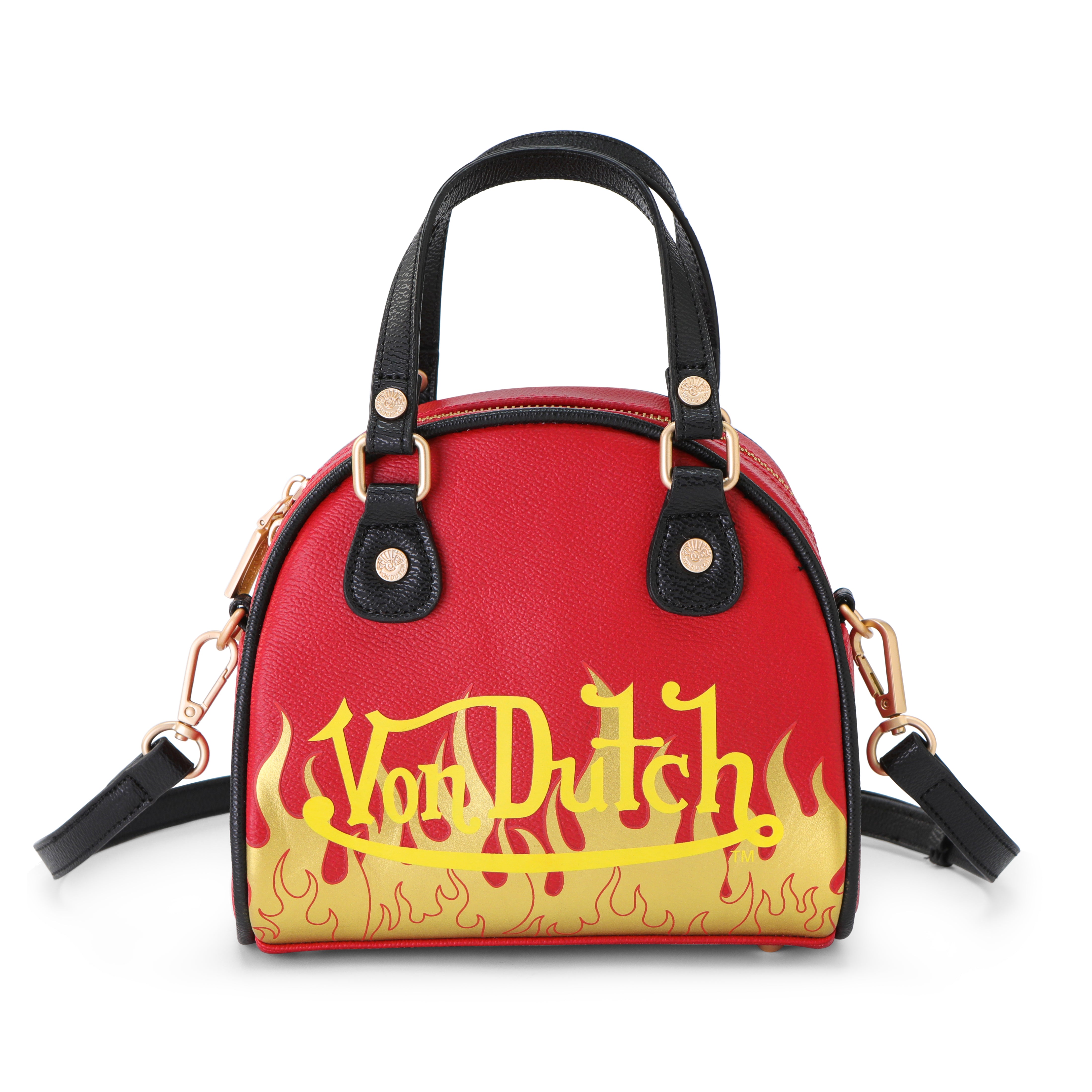 bowl backpack purse handmade leather Von Dutch City of Angels Red Yellow Bowling Bag