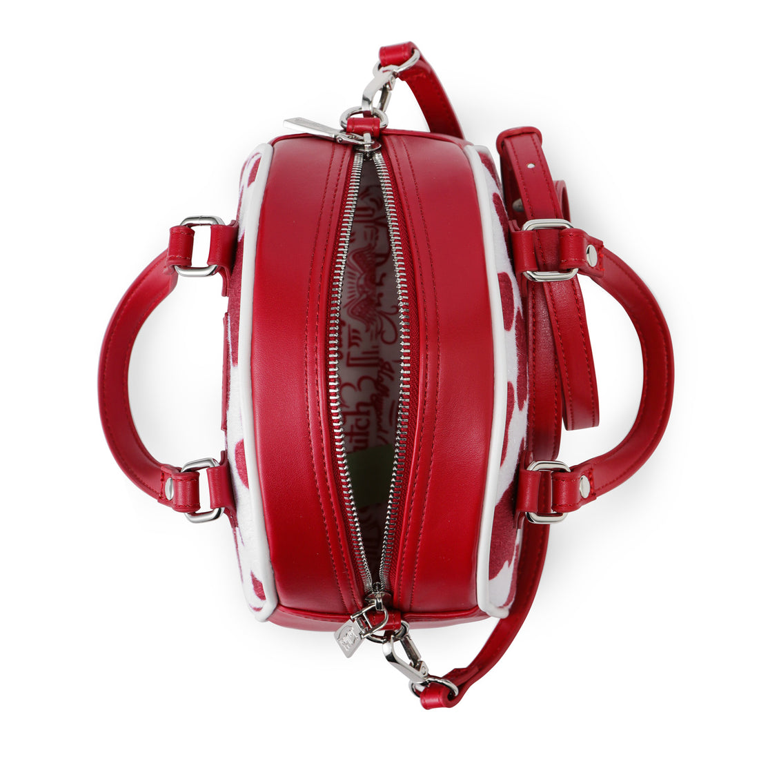Red & White Cow Print Vegan Pony Hair Bowling Bag
