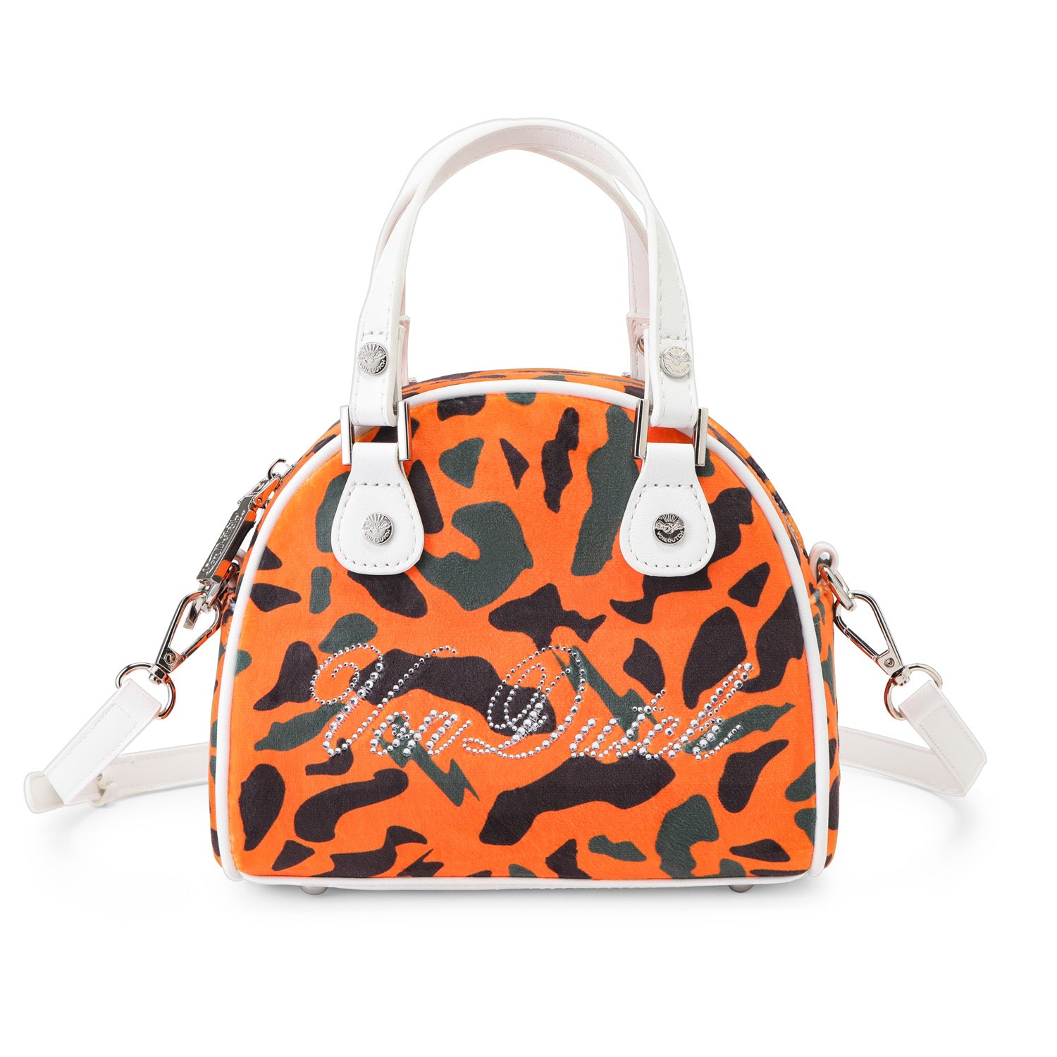 Velour Rhinestone Bowling Bag - Orange Camo | Von Dutch