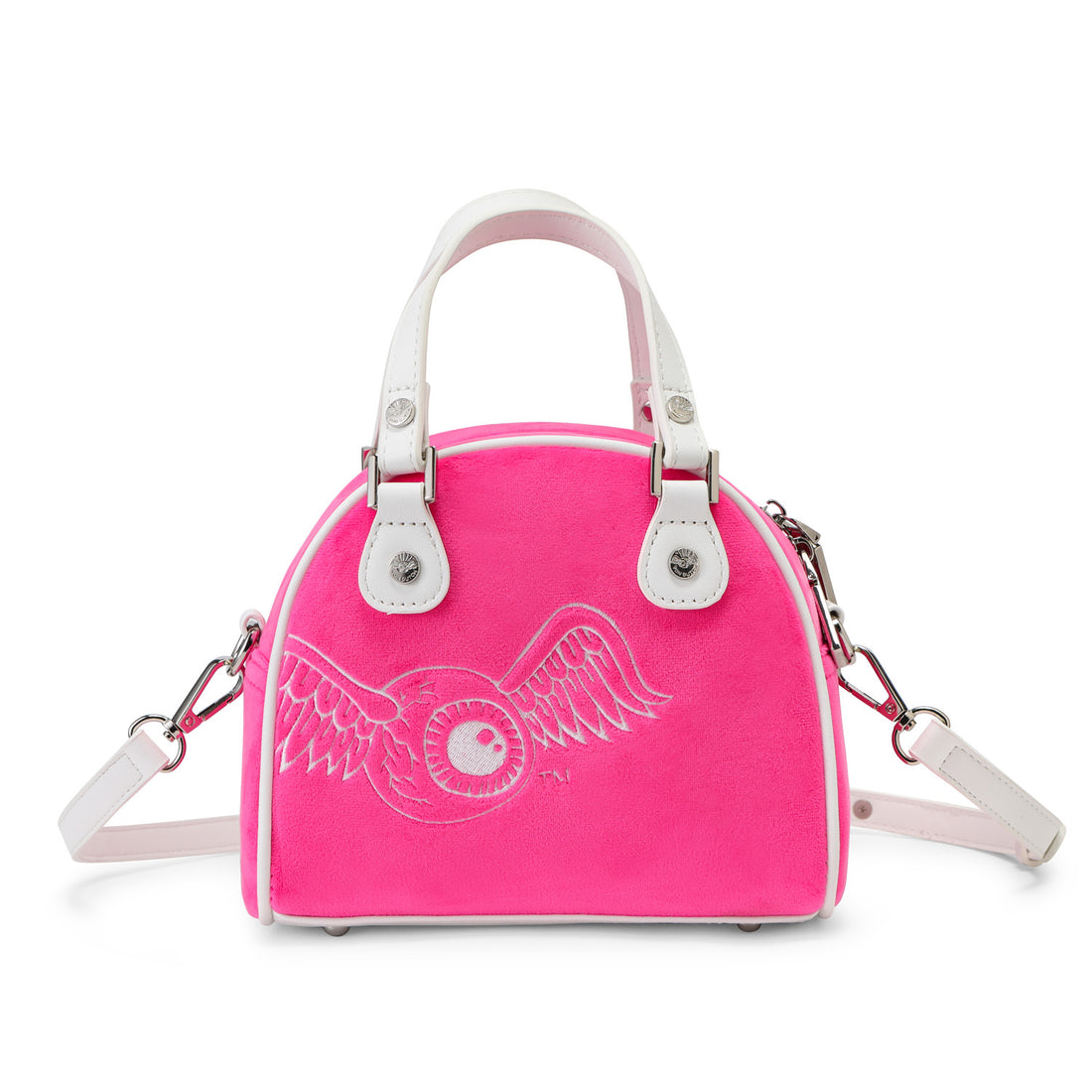 Velour Rhinestone Bowling Bag - Hot Pink