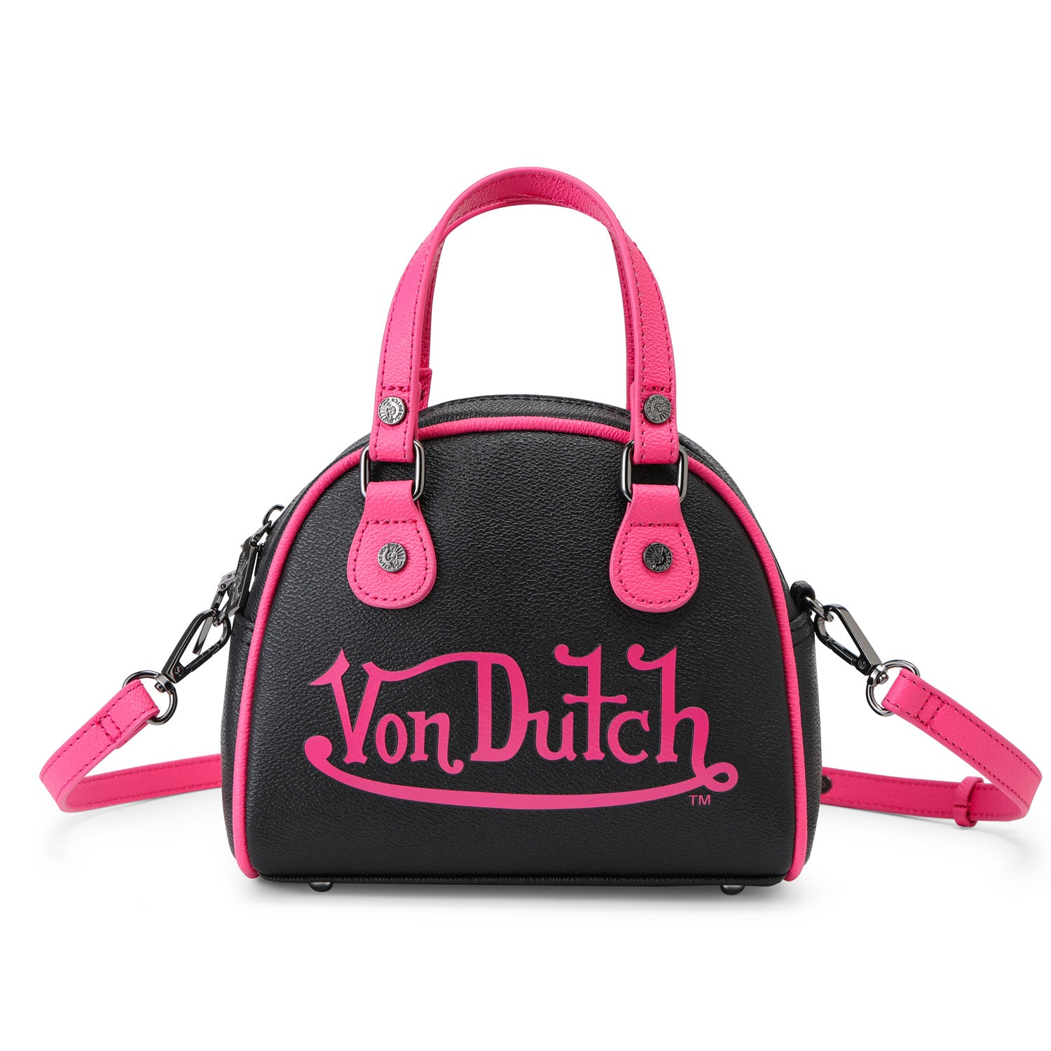 【美品】Von Dutch キャンバス　ミニボストンバッグ ブラック　ピンク Black & Hot Pink Two-Tone Bowling Bag | Von Dutch