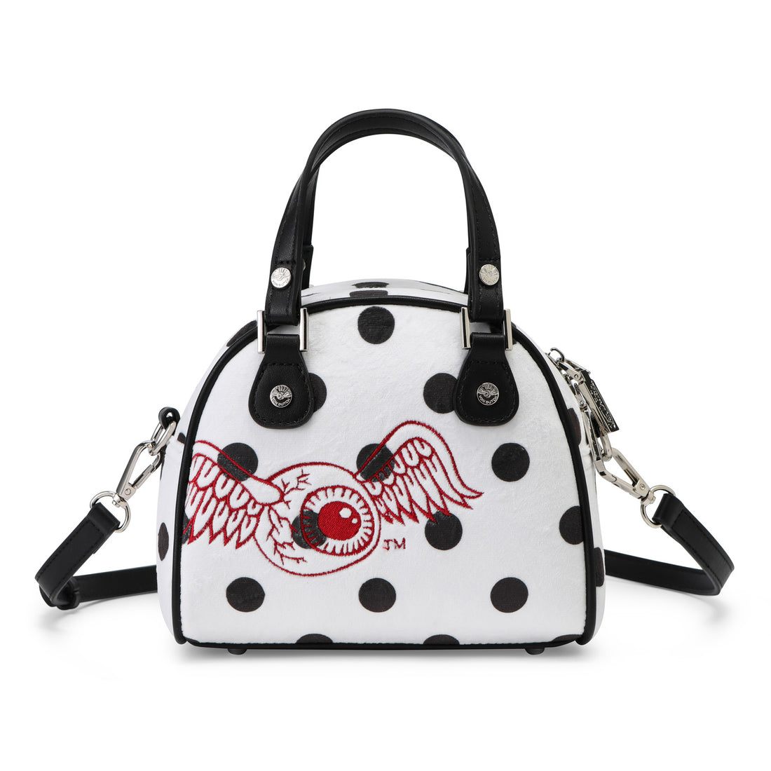 Velour Rhinestone Bowling Bag - Polka Dot