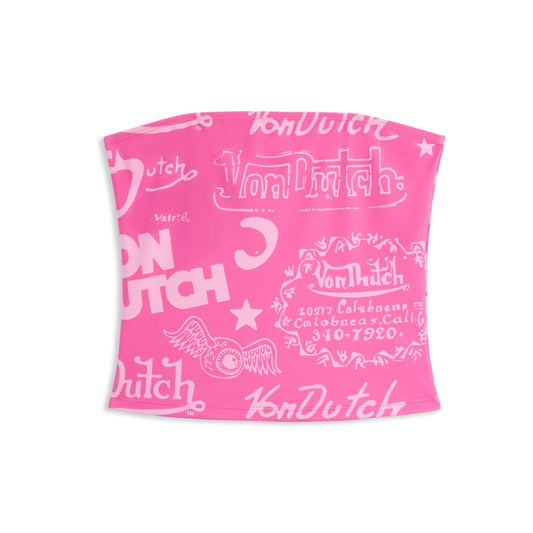 TUBE TOP - HOT PINK ALL OVER PRINT