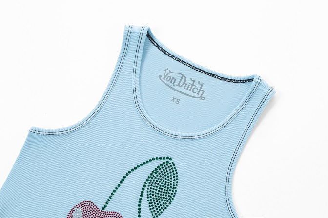 Rhinestone Cherry Tank - Blue