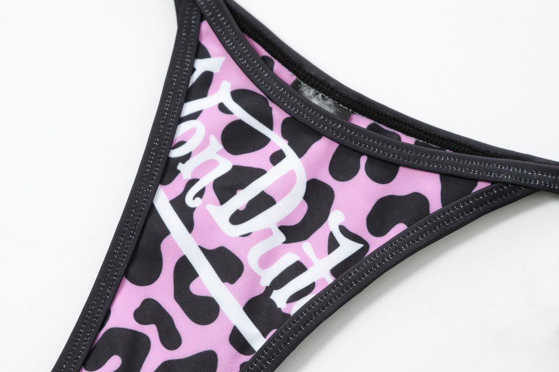 TWO TONE BIKINI BOTTOM - PINK CHEETAH