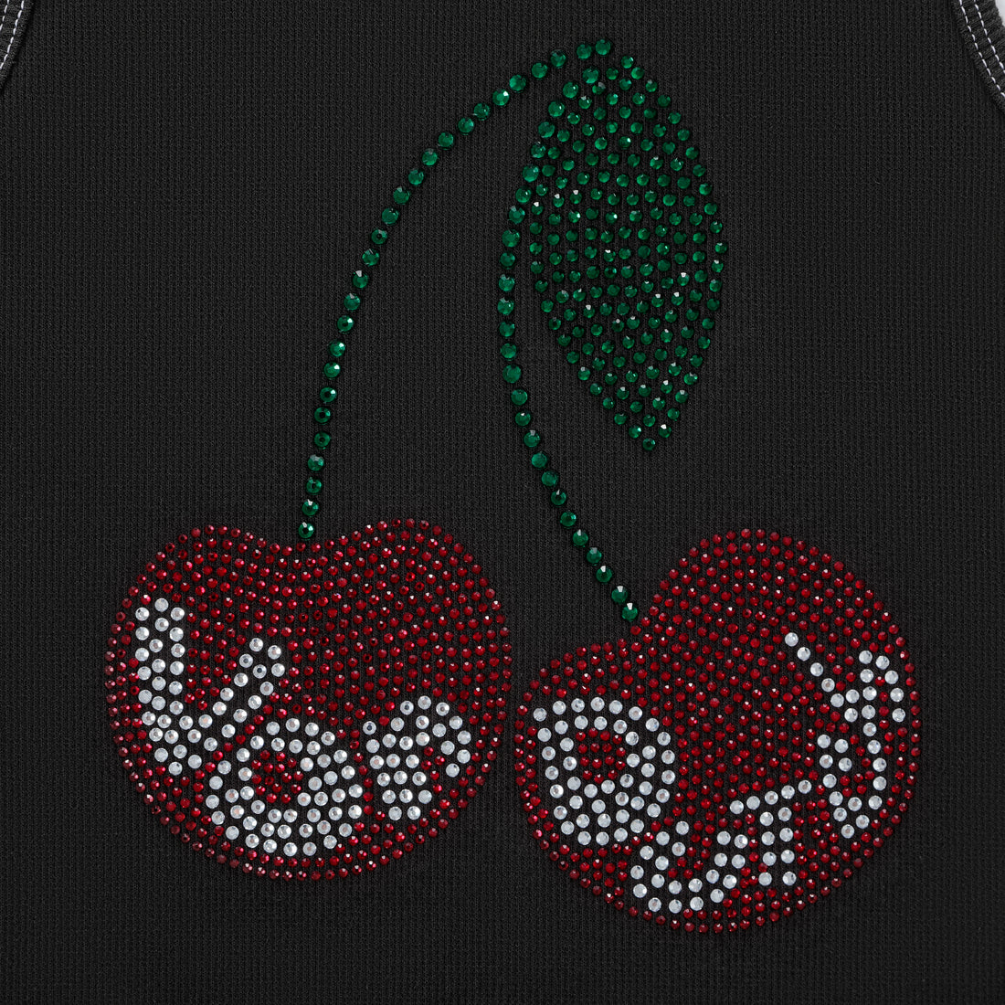 Rhinestone Cherry Tank - Black