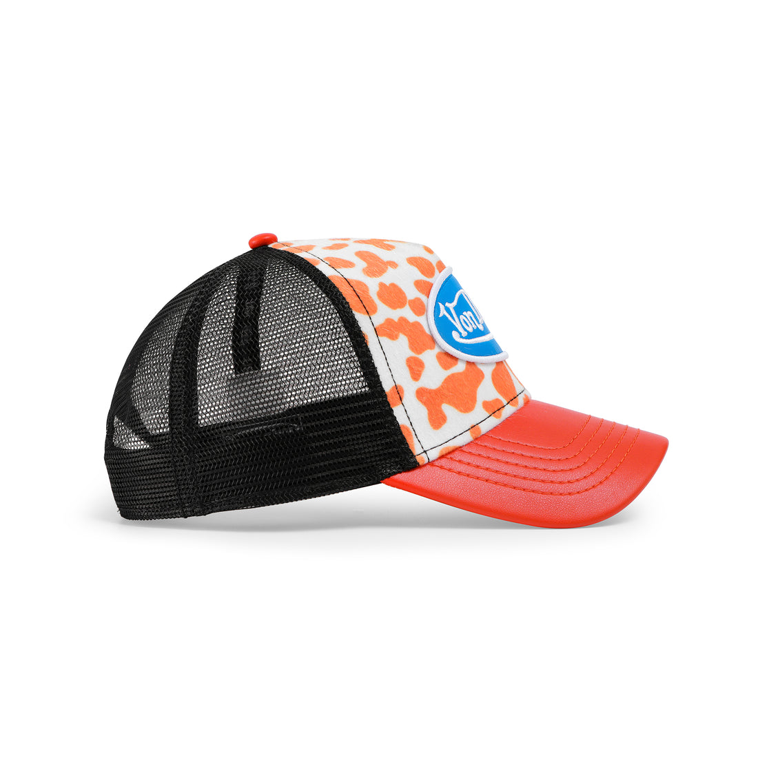 Vegan Pony Hair Trucker Hat -Orange Cow Print — image 5