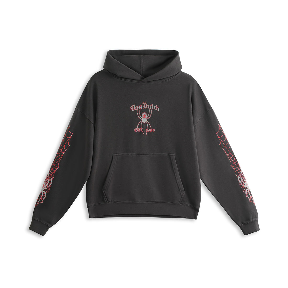 SPIDER NEST HOODIE - WASHED BLACK & RED
