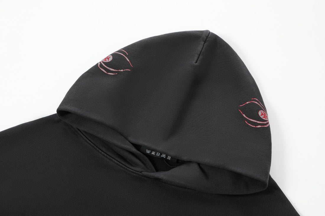 SPIDER NEST HOODIE - WASHED BLACK & RED