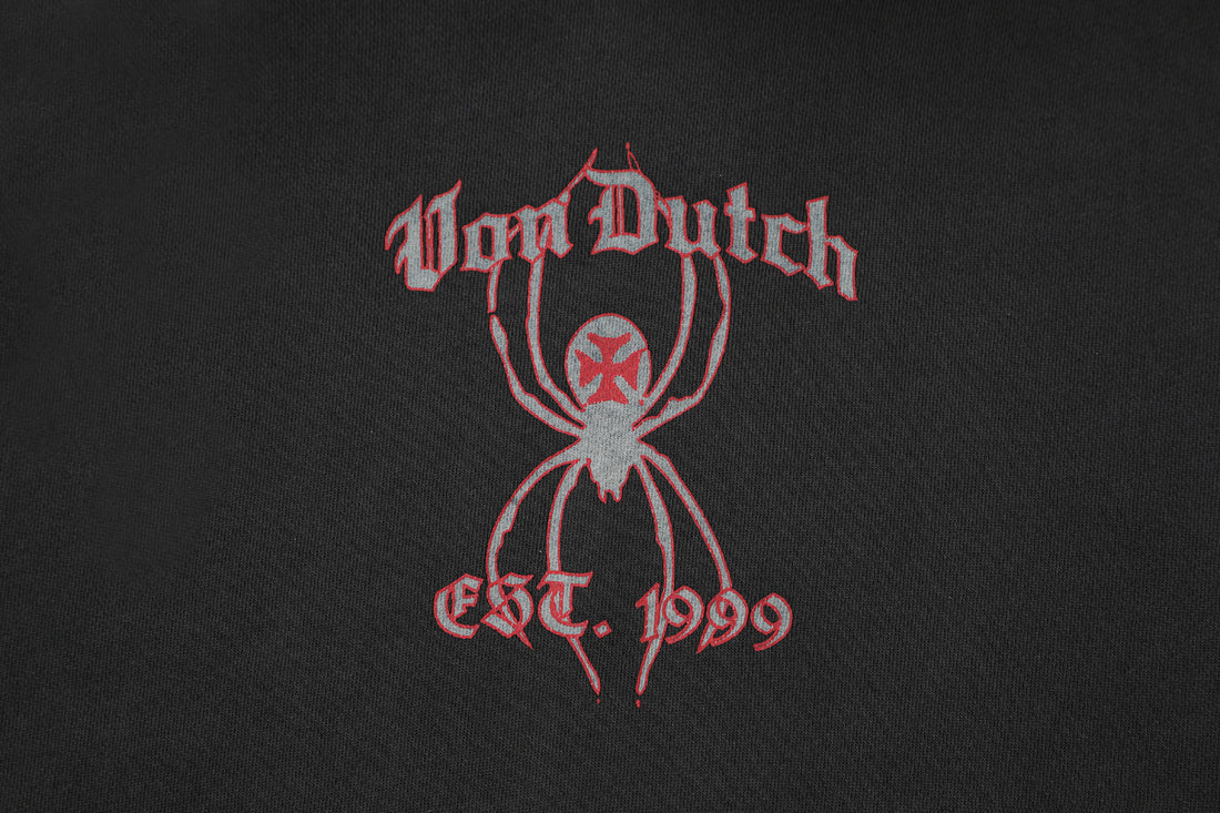 SPIDER NEST HOODIE - WASHED BLACK & RED