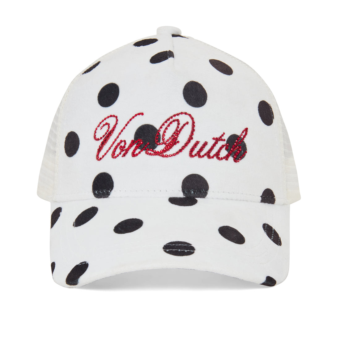 Polka Dot Velour Rhinestone Trucker Hat — image 1
