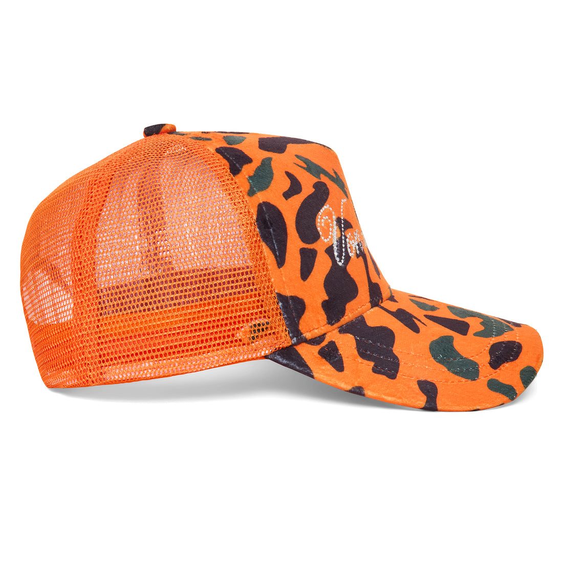 Orange Camo Velour Rhinestone Trucker Hat — image 4