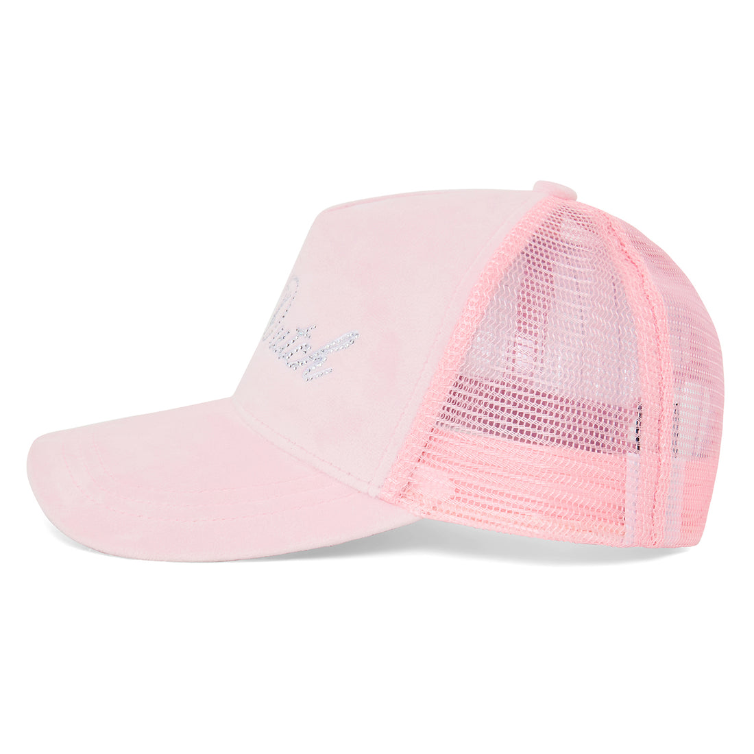 Baby Pink Velour Rhinestone Trucker Hat — image 3