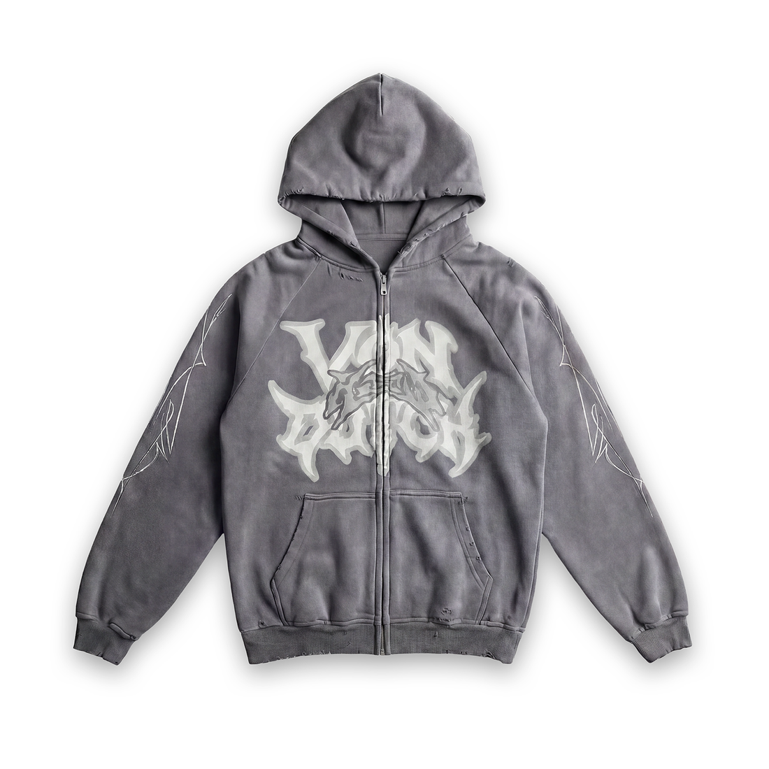 GRAY DISTRESSED HOODIE - VD x HARDFEST — image 1