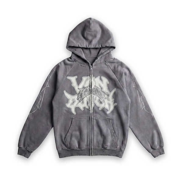 GRAY DISTRESSED HOODIE - VD x HARDFEST