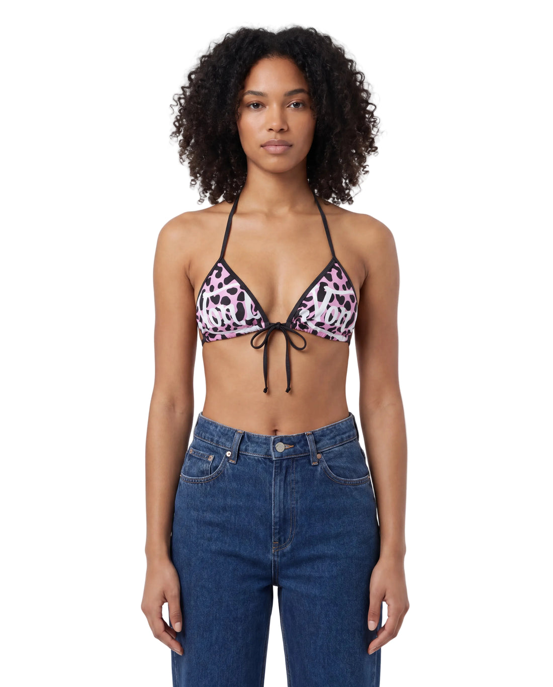 TWO TONE BIKINI TOP - PINK CHEETAH