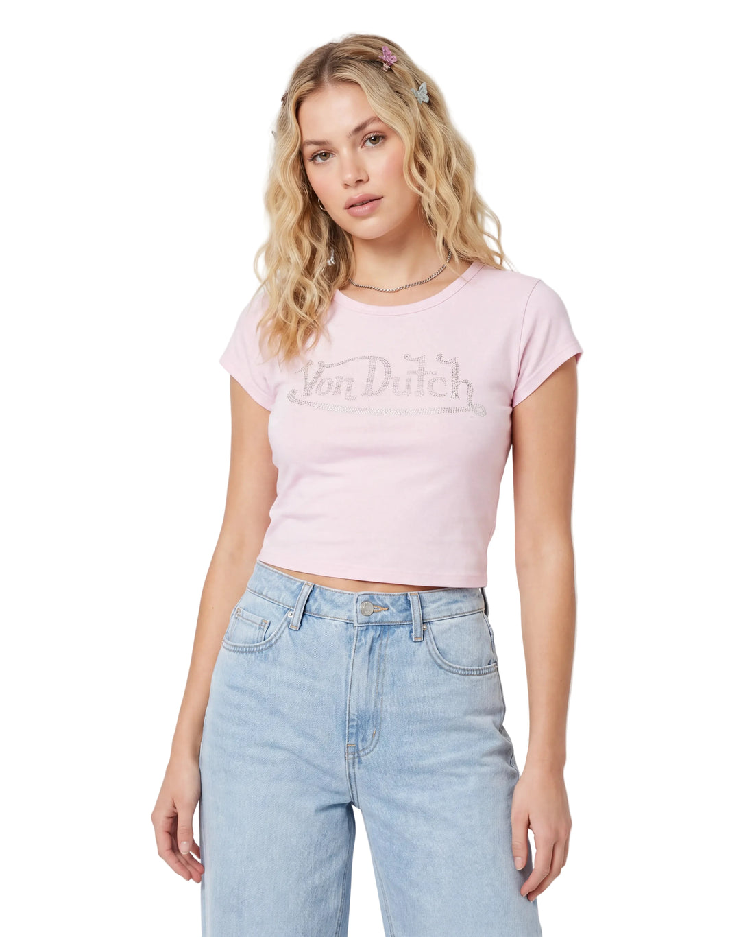 Pink & Clear Classic Rhinestone Baby Tee — image 2