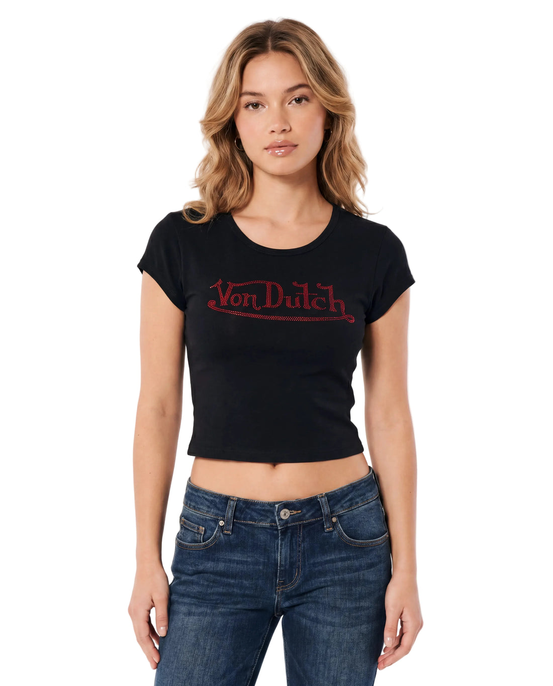 Von Dutch Black & Red Classic Rhinestone Baby Tee