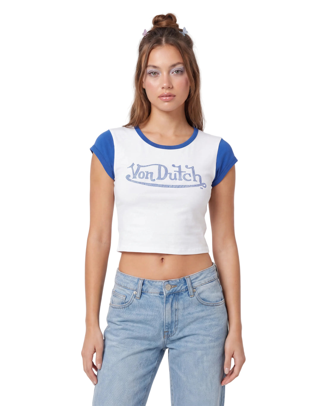 Blue Rhinestone Ringer Tee
