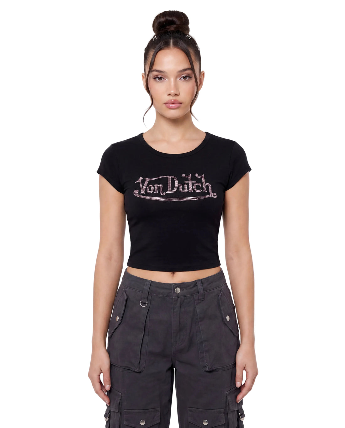 Black & Pink Classic Rhinestone Baby Tee — image 2