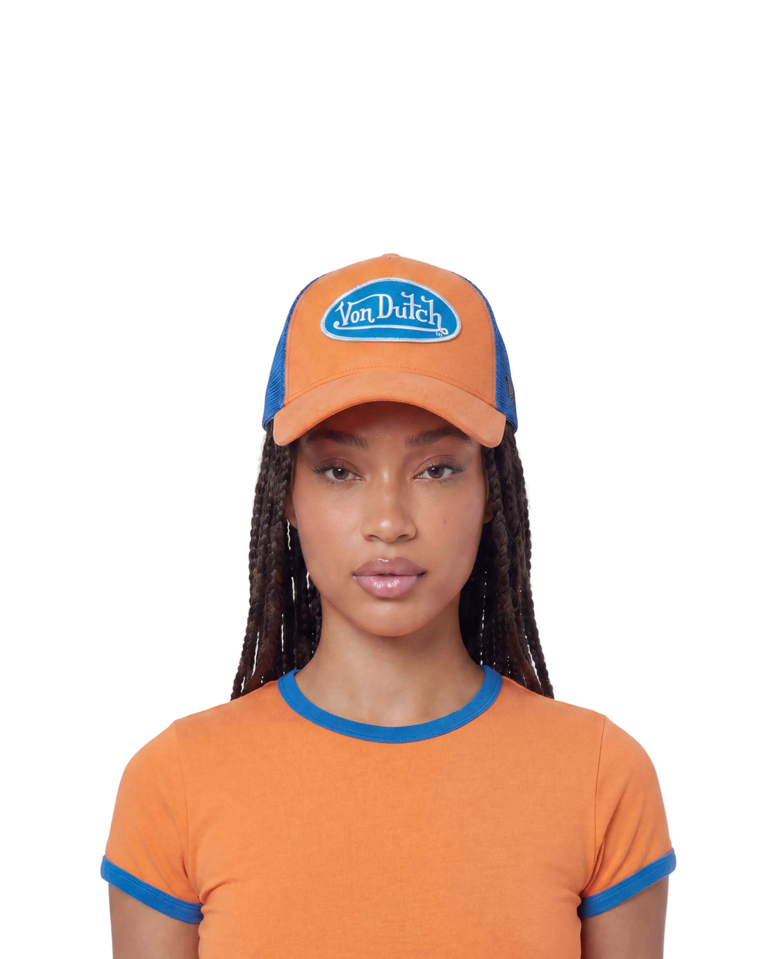 Suede Trucker Hat - Orange and Blue — image 2