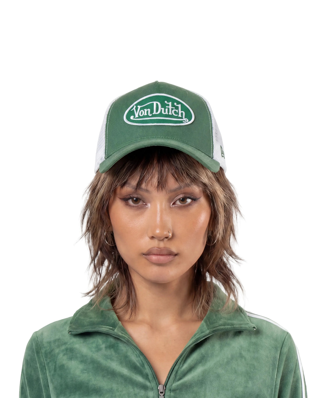 Suede Trucker Hat - Green and White