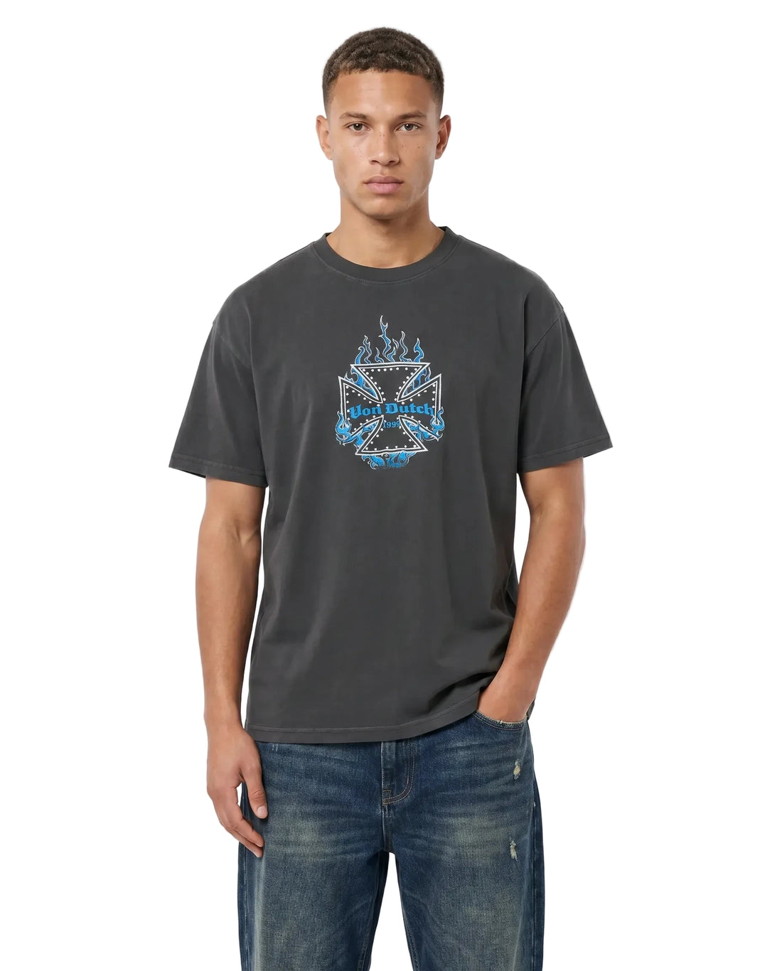 Chopper Cross Flames Tee - Black