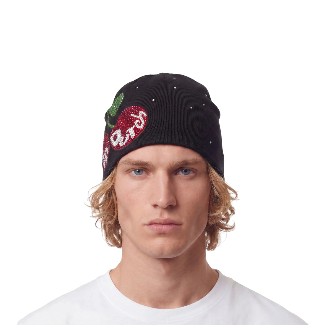 Rhinestone Cherry Beanie - Black