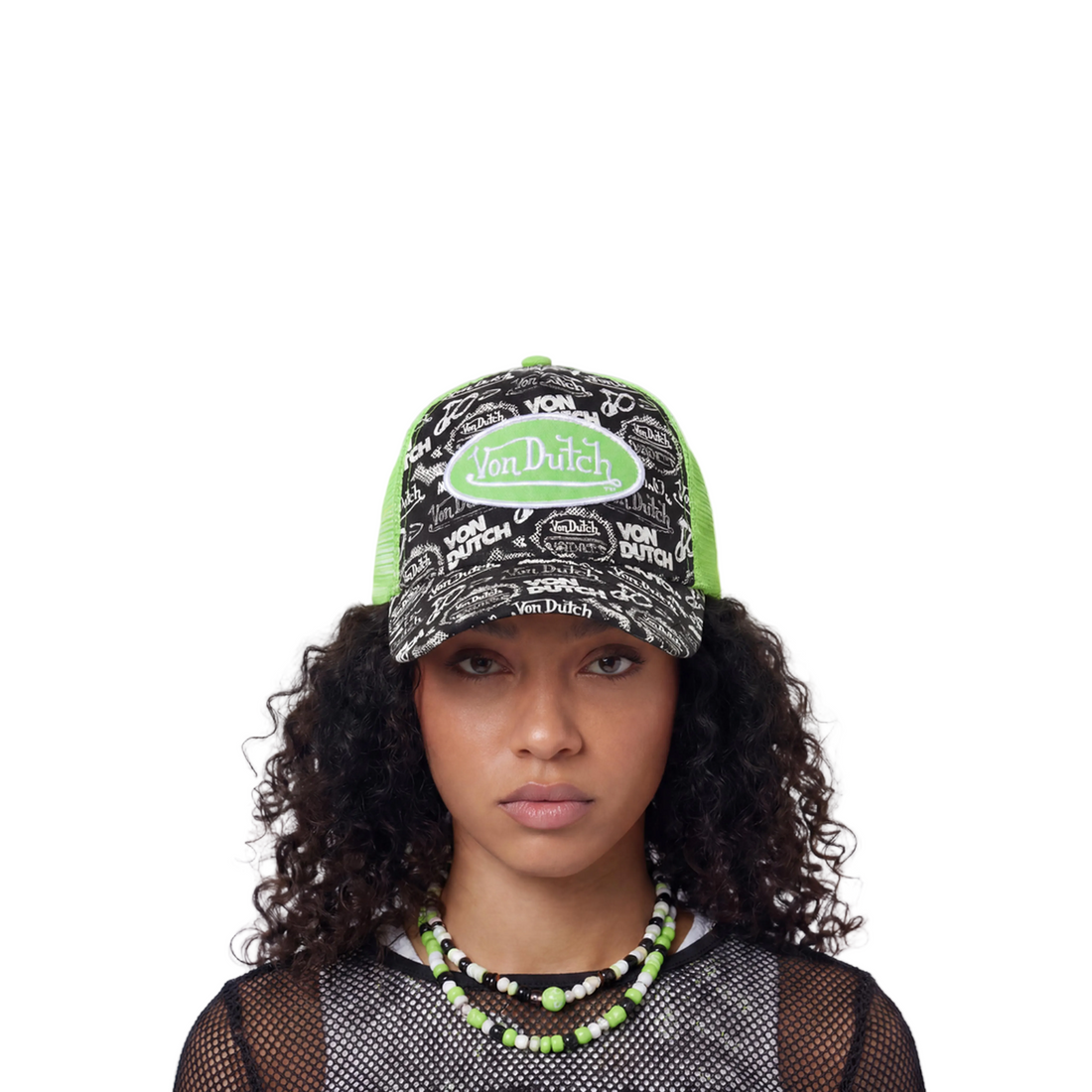 Logo Stamp Trucker Hat - Black and Green