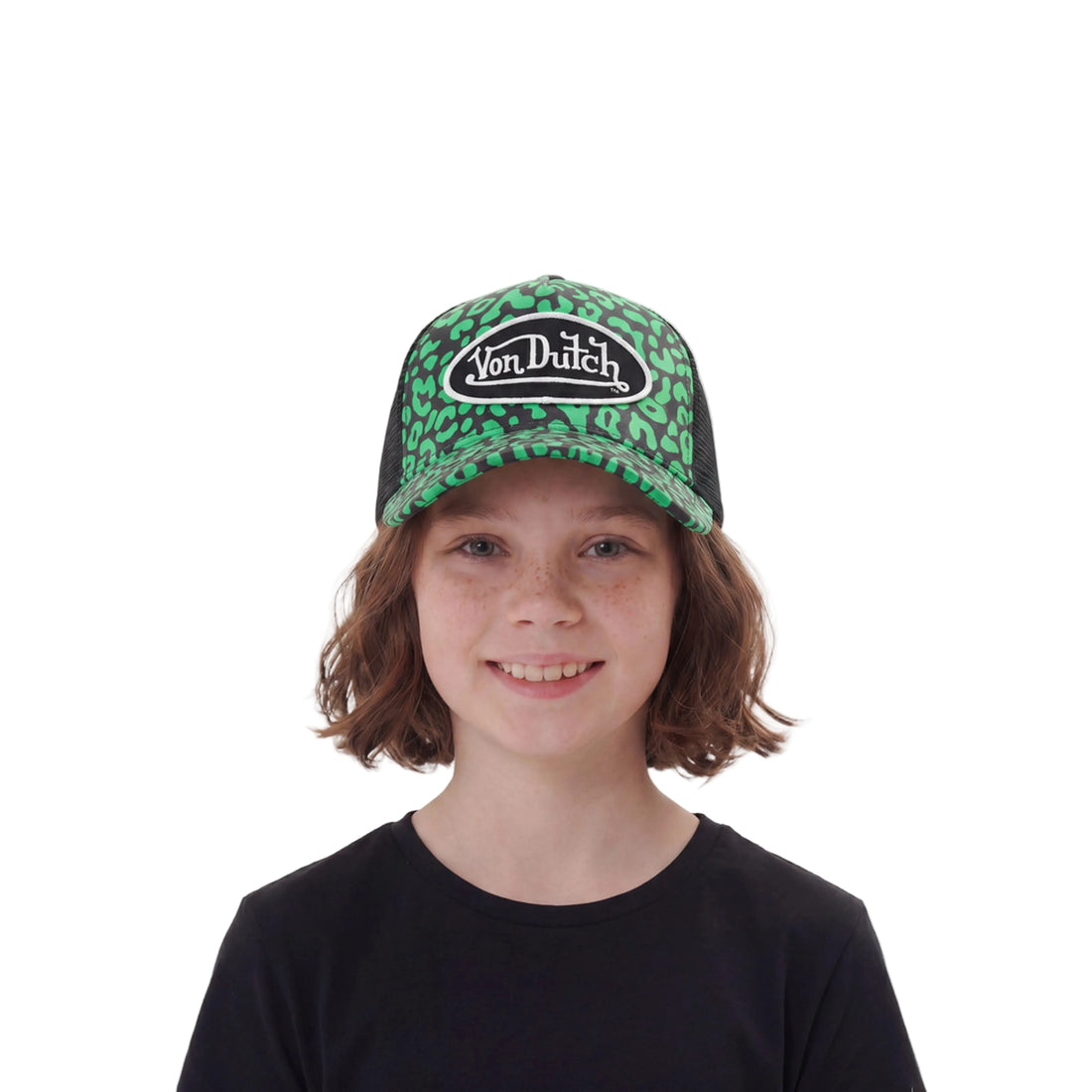 Kids Velvet Trucker Hat - Lime Green Cheetah — image 2