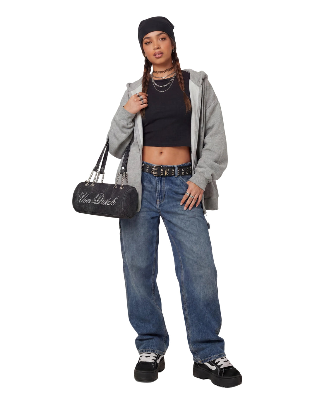 Barrel Bag - Long Barrel Black Denim Rhinestone — image 2