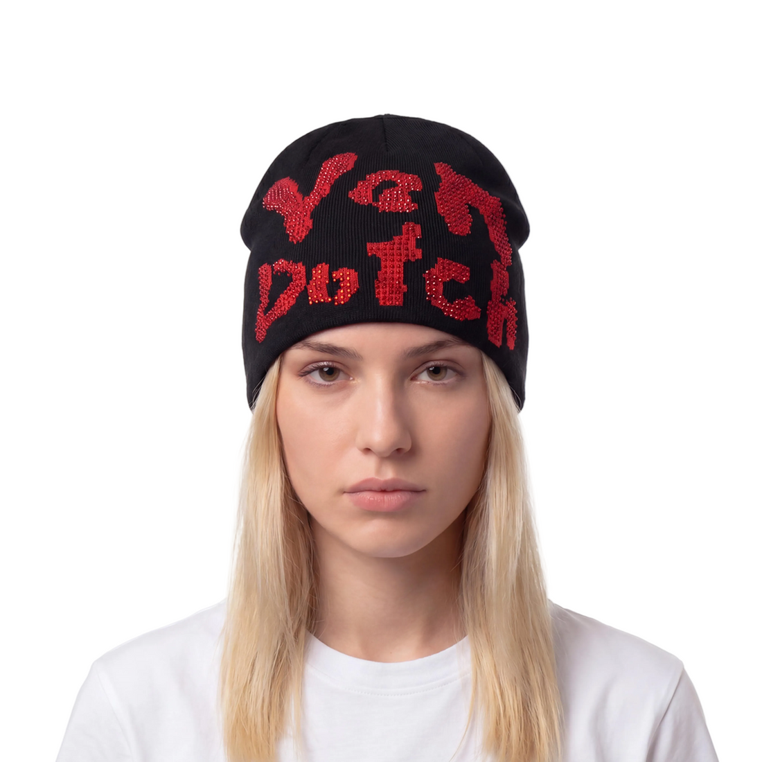 Rhinestone Cheetah Beanie - Red