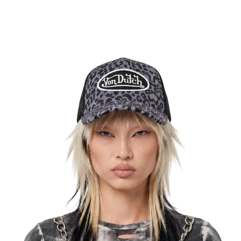 Grey Cheetah Velvet Trucker Hat — image 2
