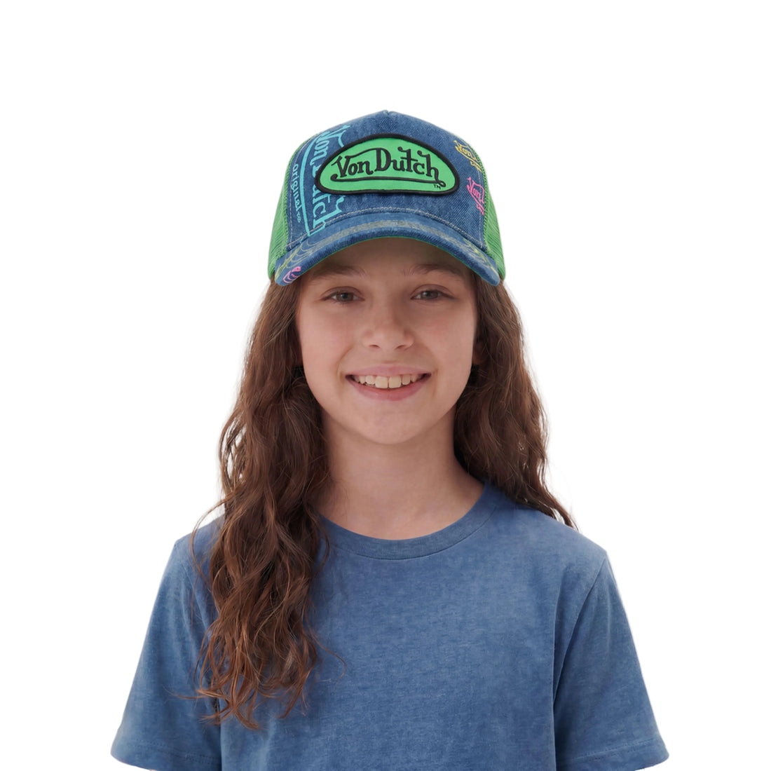 Kids Denim Trucker Hat - Green Apple — image 2