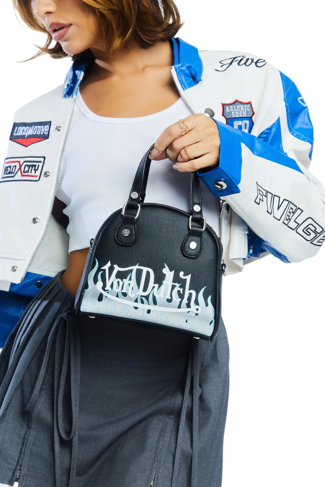 Mini Bowling Bag - White Flames
