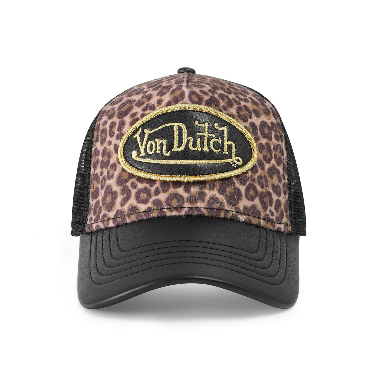 Von Dutch Vegan Leather Trucker Hat - Black Leopard Von Dutch Vegan Leather Trucker Hat - Black Leopard