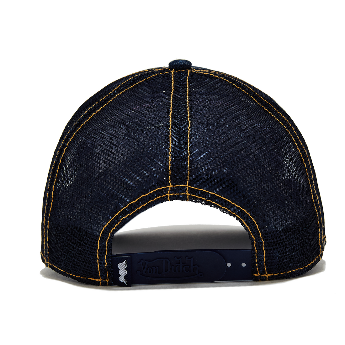 Navy Rhinestone Logo Denim Trucker Hat