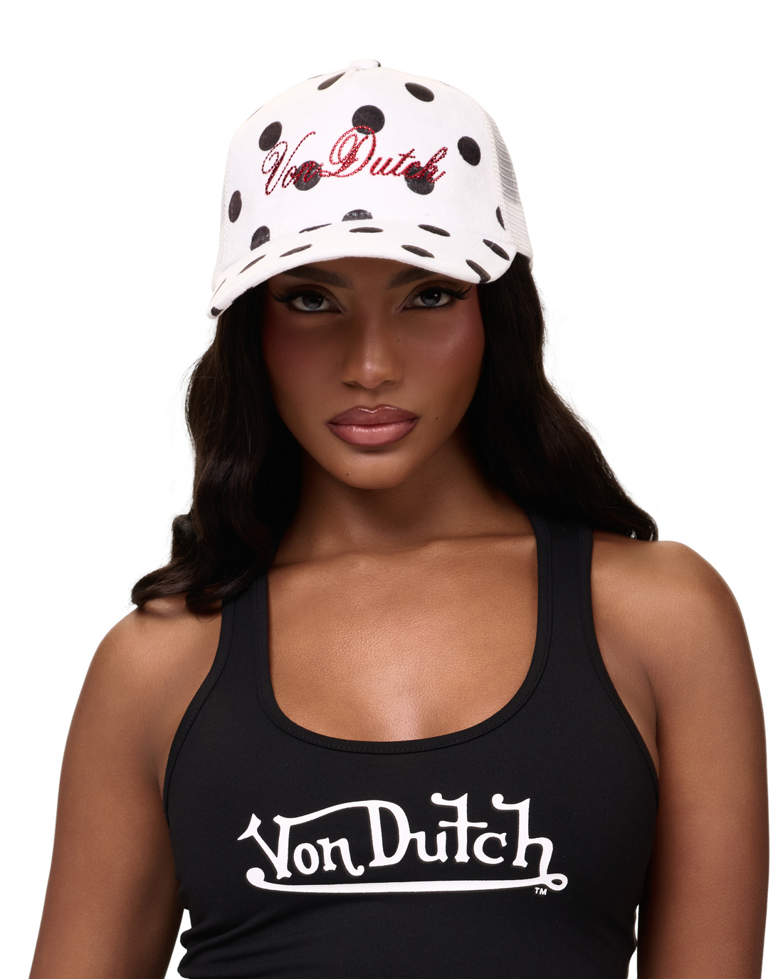 Polka Dot Velour Rhinestone Trucker Hat — image 2