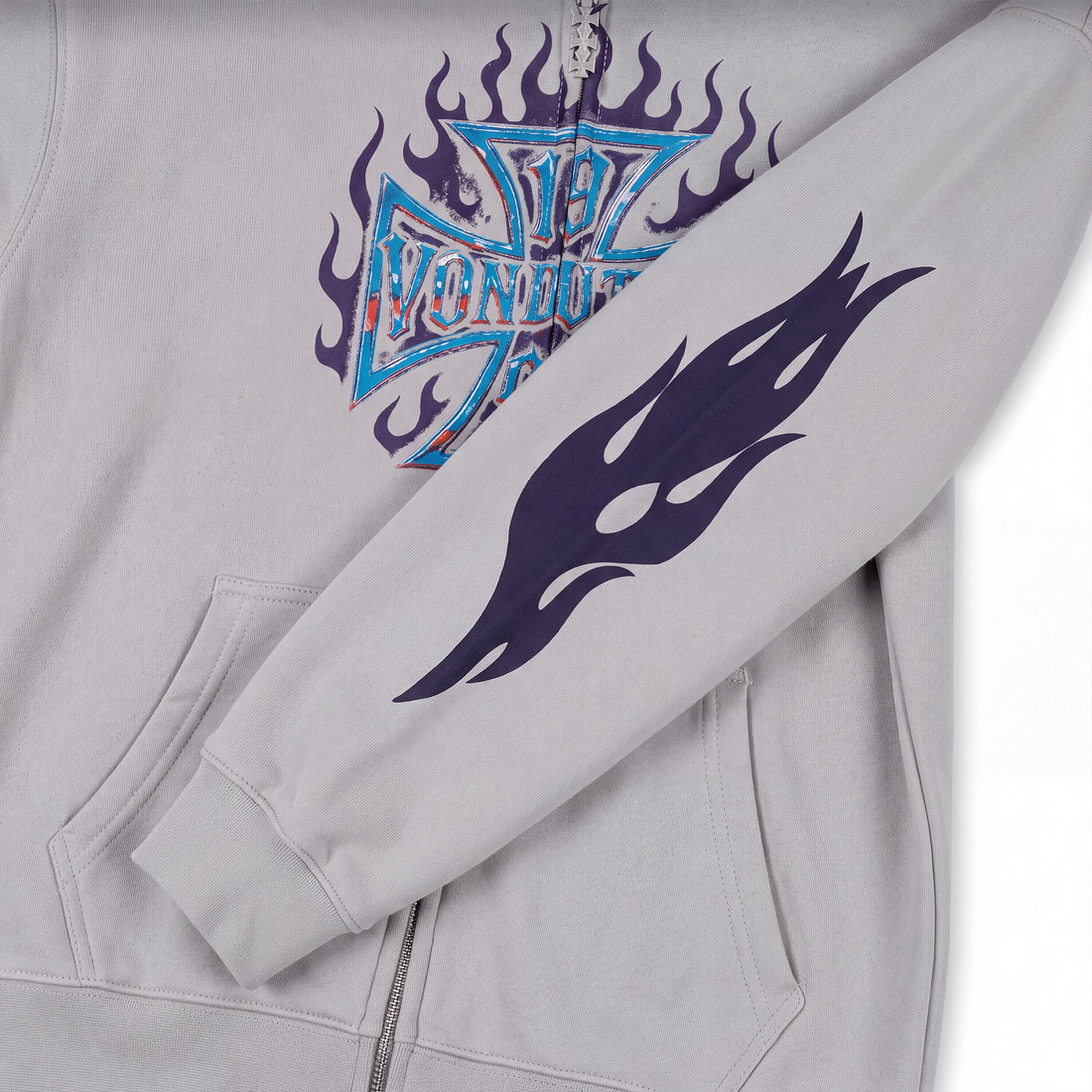 GREY CHOPPER FLAMES - ZIP UP HOODIE — image 5