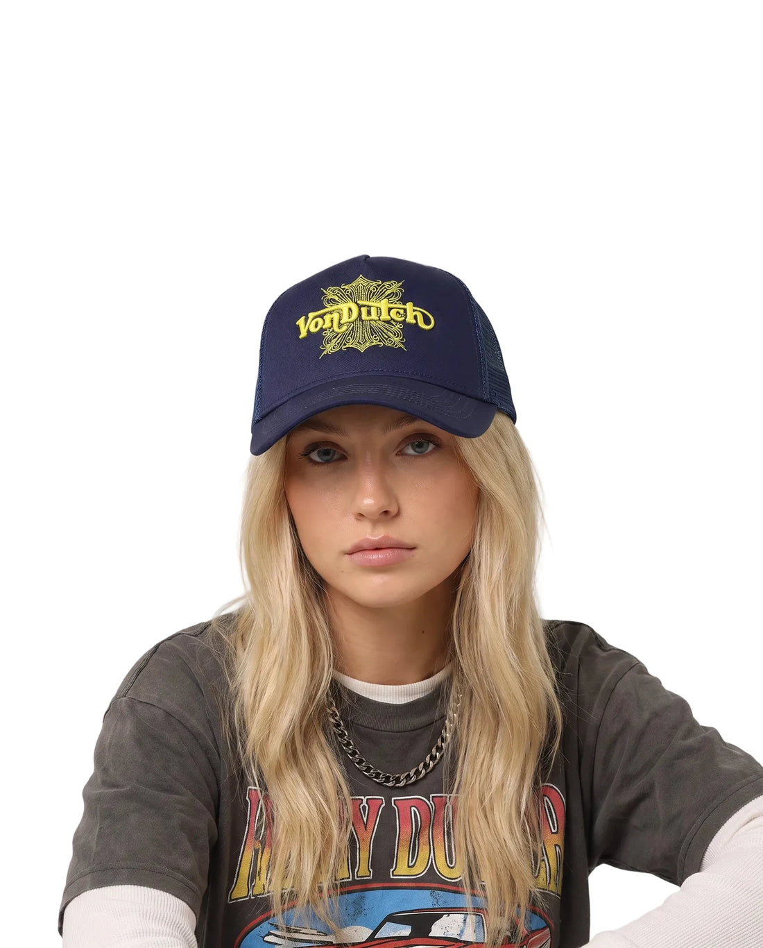 Foam Chopper Trucker Hat - Navy Blue & Yellow