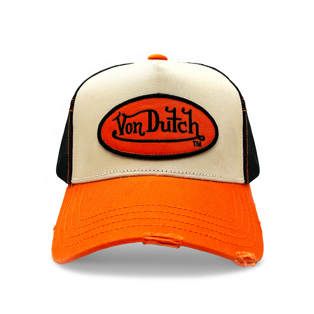 Tan & Orange Classic Distressed Trucker Hat — image 1