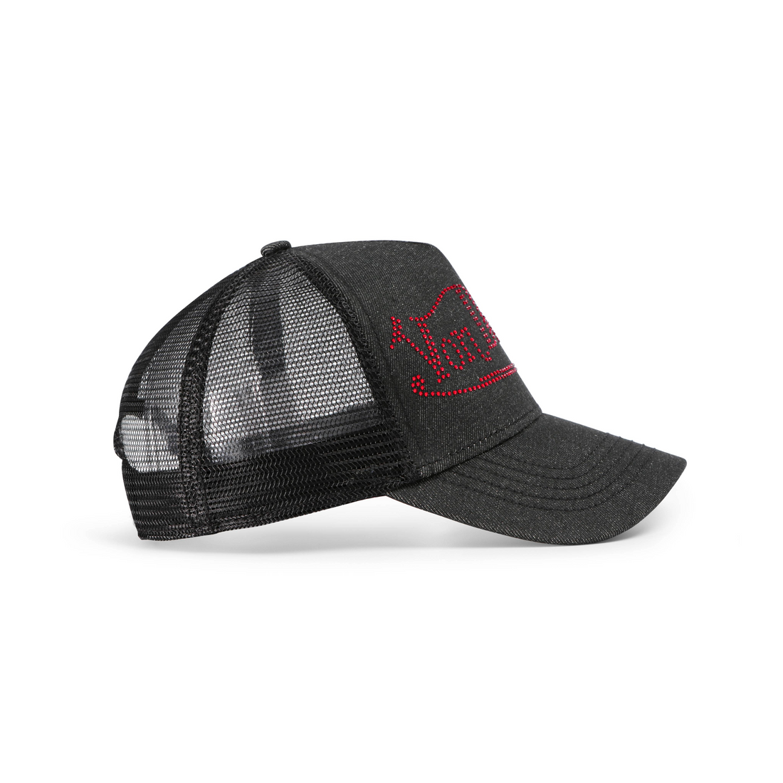 Rhinestone Trucker Hat - Black with Red Rhinestones