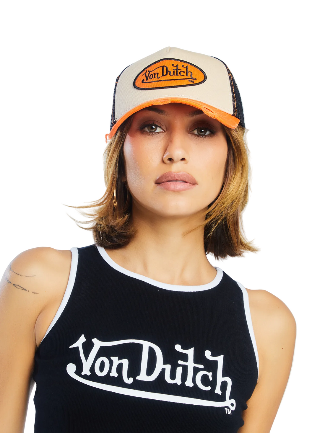 Tan & Orange Classic Distressed Trucker Hat — image 2