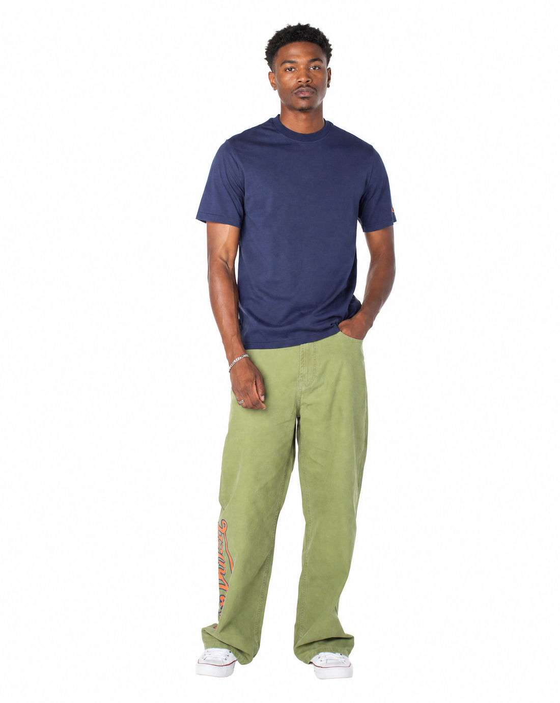Men's Baggy Contrast Graphic Patch Straight Reaper Pant - Olive — image 1