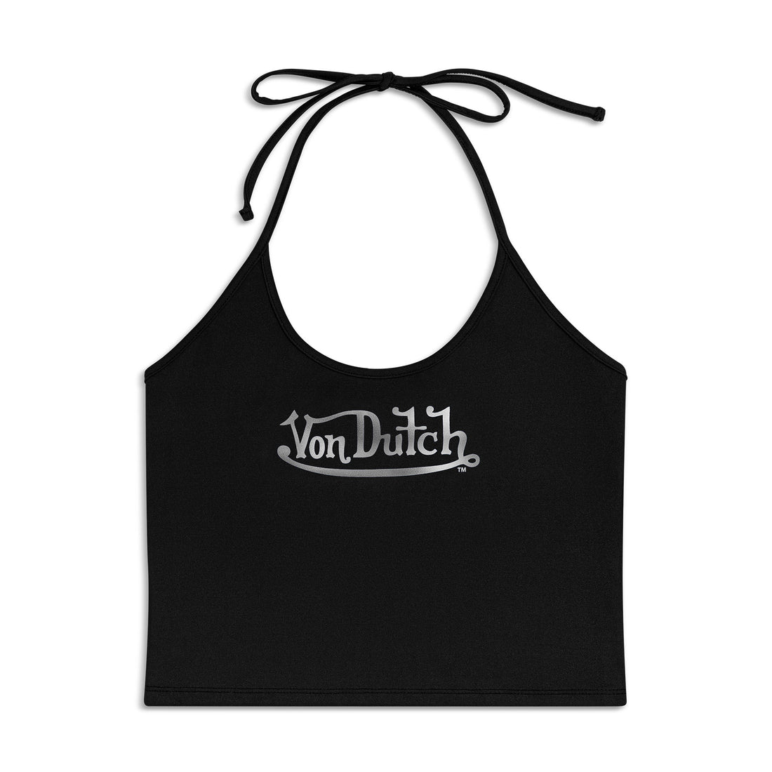 Women's Active Halter Top - Black w/ Metallic Script — image 1